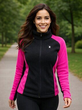 Danskin Womens black and pink colorblock athleisure Zip Front Jacket Size L